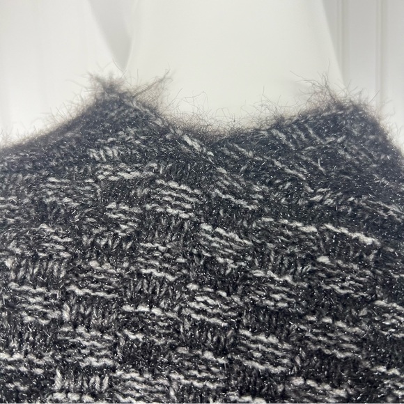 BCBG Maxazria Women's L Open Front Knit Cardigan Sweater Black Gray Fizzy Thick - Picture 9 of 14